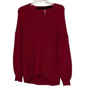 Free People All Mine Raspberry Red Oversized Alpaca Blend Sweater Womens Size XS